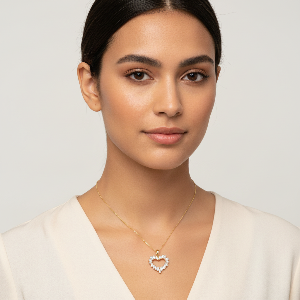 Cuore di Luce Necklace – Gold Heart with Baguette Zirconias