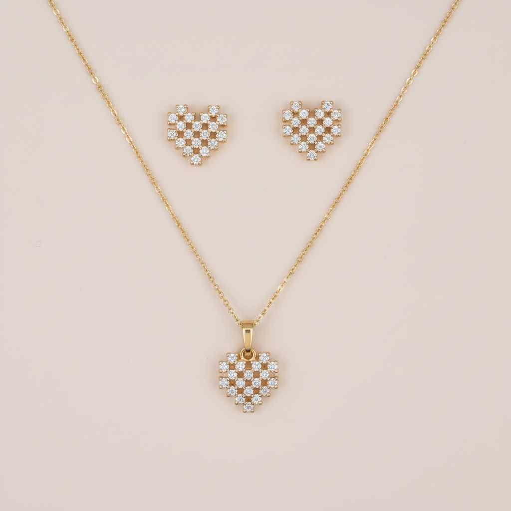 Cuore di Grazia Set – Heart Necklace & Earrings in Gold