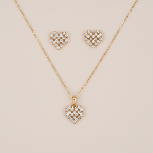 Cuore di Grazia Set – Heart Necklace & Earrings in Gold
