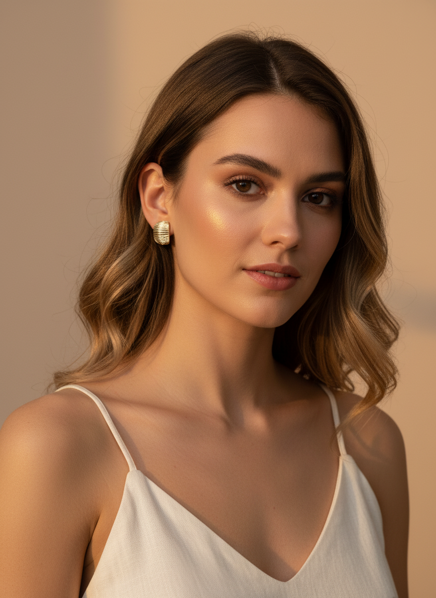 Luna Ribbed Hoops – Textured Gold Dome Earrings | LUDUVICE