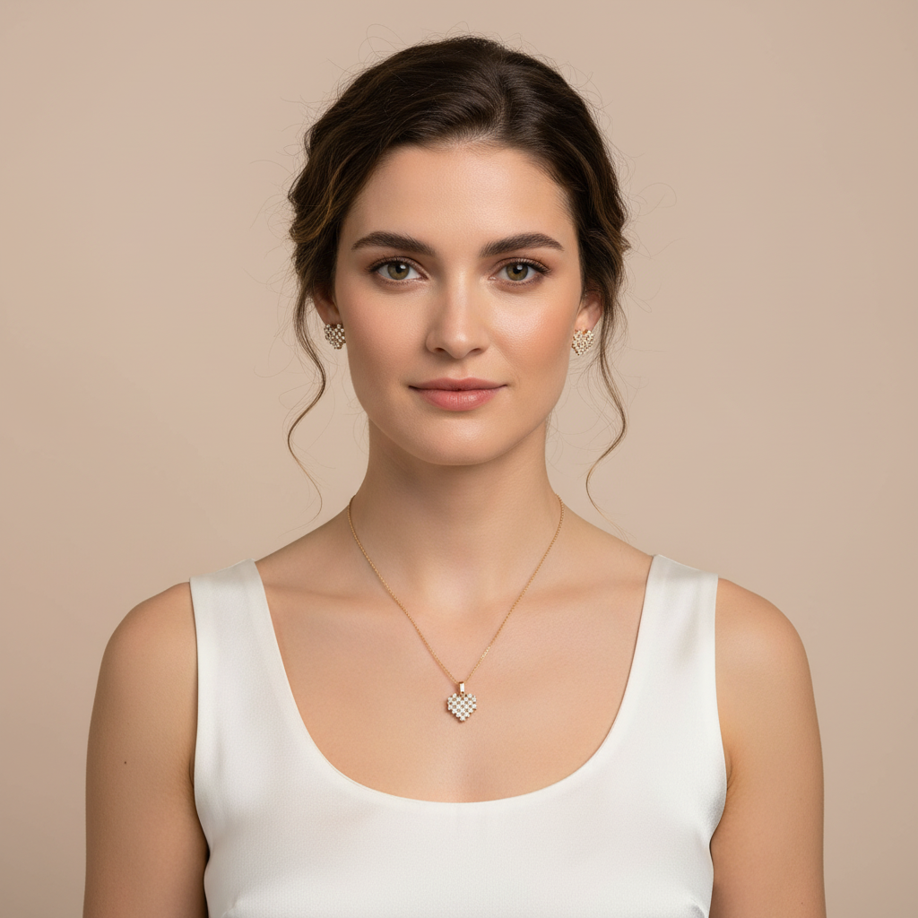 Cuore di Grazia Set – Heart Necklace & Earrings in Gold