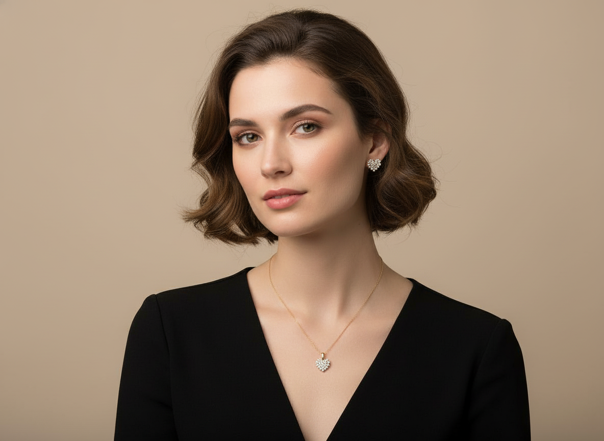 Cuore di Grazia Set – Heart Necklace & Earrings in Gold