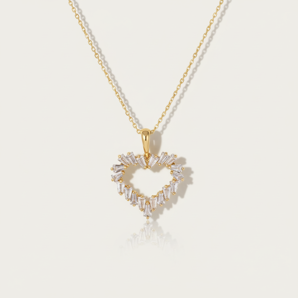 Cuore di Luce Necklace – Gold Heart with Baguette Zirconias