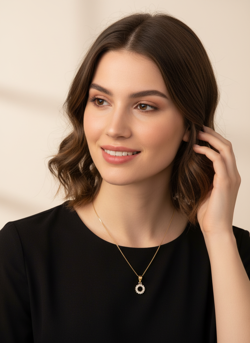 Cerchio di Luce Necklace – Gold Pendant with Zirconia Crystals