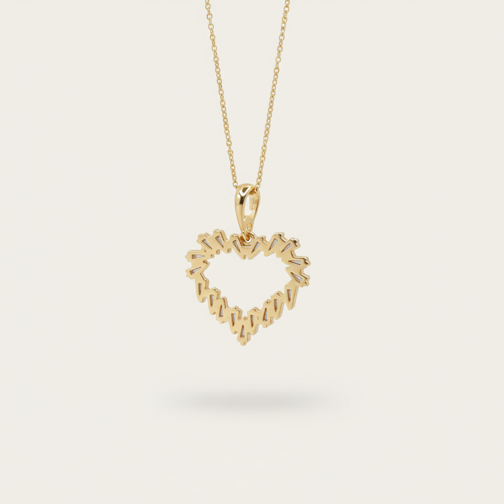 Cuore di Luce Necklace – Gold Heart with Baguette Zirconias