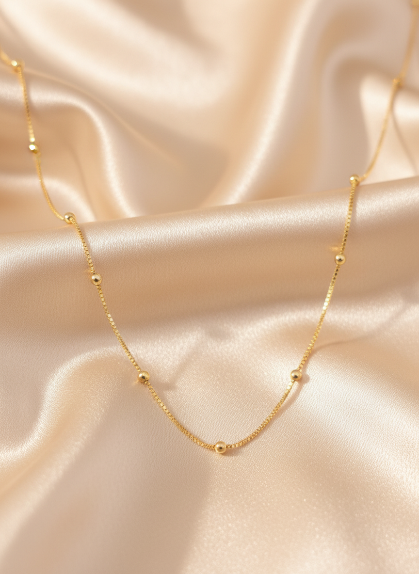 Aurora Bead Necklace – Delicate Gold Beaded Chain | LUDUVICE